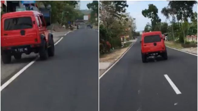 Viral Mobil Jip Merah Nekat Zigzag di Jalan, Warganet: Latihan Apa Ya?