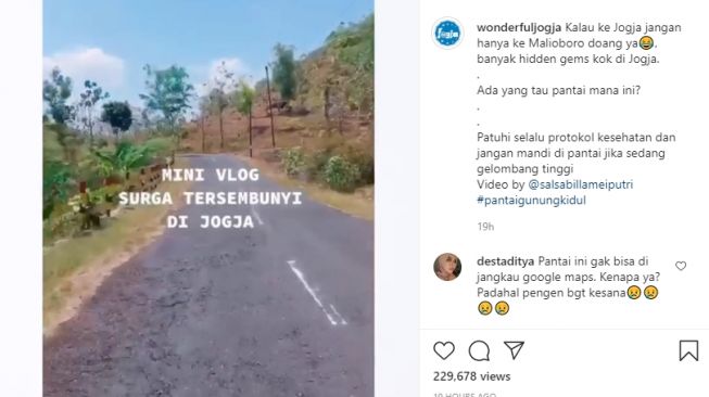 Video pantai surga tersembunyi di Jogja. - (Instagram/@wonderfulljogja)