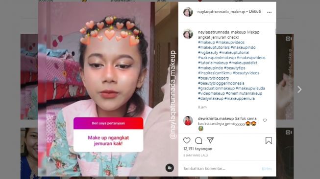 Beauty vlogger cilik berbagi video tutorial makeup untuk mengangkat jemuran. (Instagram/@naylaqatrunnada_makeup)