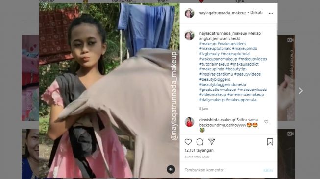 Beauty vlogger cilik berbagi video tutorial makeup untuk mengangkat jemuran. (Instagram/@naylaqatrunnada_makeup)