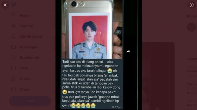 Postingan warganet dikira anggota polisi dan tidak jadi ditilang. [Twitter]