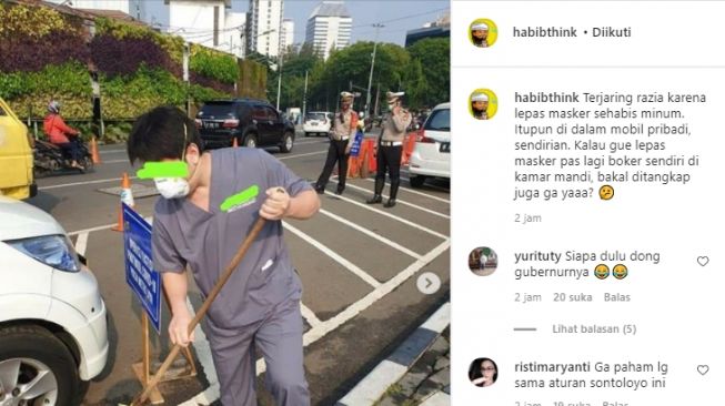 Viral Pria Dihukum Menyapu Jalan Karena Turunkan Masker saat Minum di Mobil