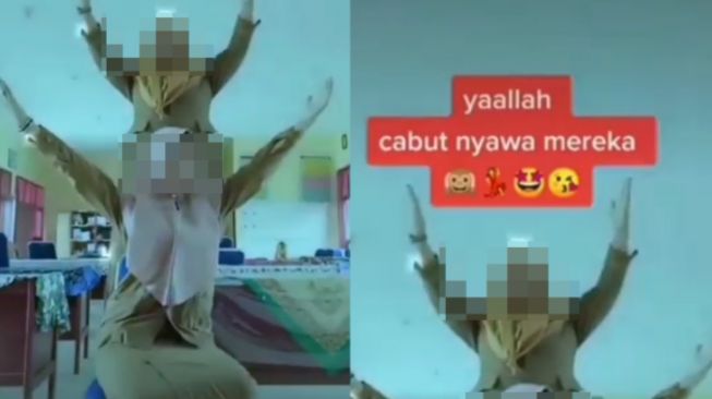 Aksi guru di TikTok yang doakan murid meninggal (Kolase foto/Instagram/@lambe_turah)