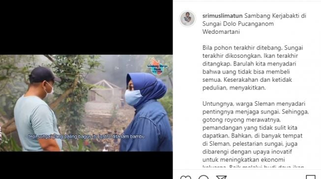 Unggahan Sri Muslimatun saat ikut kerjabakti di Sungai Dolo, Karanganom, Wedomartani, Sleman. - (Instagram/@srimuslimatun)