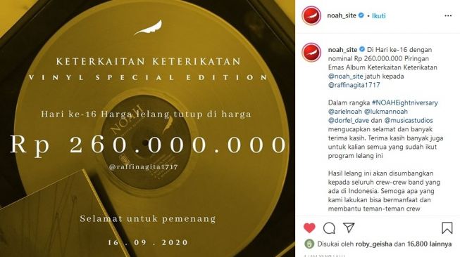 Sultan Andara Beli Album Vinyl Gold Edition NOAH Rp 260 Juta