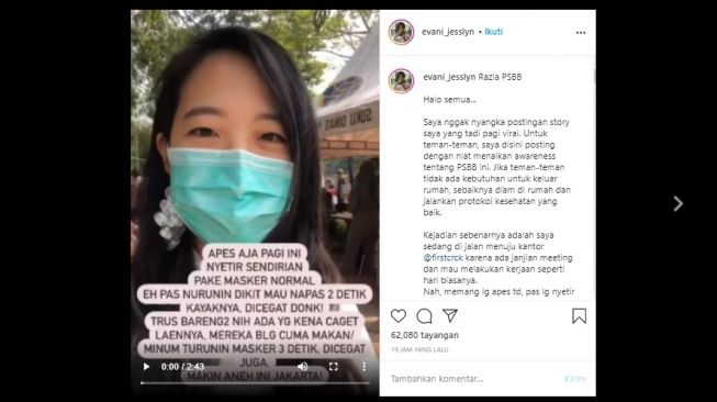 Viral Keluhan Wanita Kena Razia PSBB Gara-gara Turunkan Masker 2 Detik