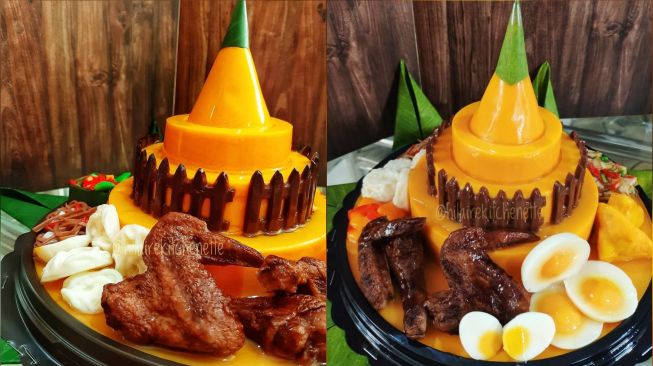 Kreasi Unik Pudding Tumpeng, Lengkap dengan Ayam Goreng dan Oseng Tempe