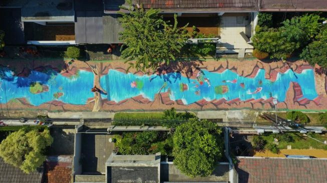 Penampakan dari Udara Mural 3D di Jalan Menuju Museum Basoeki Abdullah