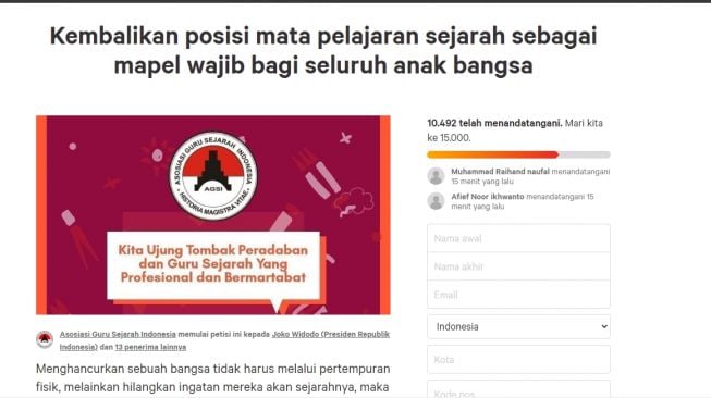 Muncul Petisi Desak Jokowi Kembalikan Sejarah Sebagai Mata Pelajaran Wajib