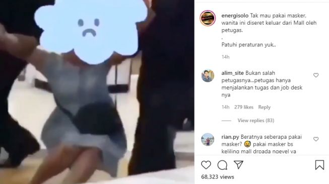 Diduga Ogah Pakai masker, Wanita Ini Histeris Diseret Sekuriti ke Luar Mal