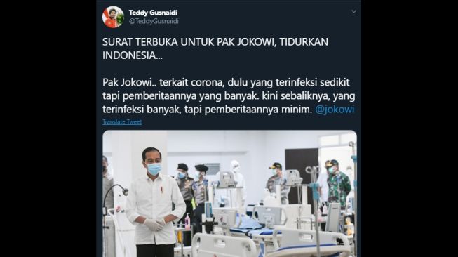 Cuitan Teddy Gusnaidi soal usulan Tidurkan Indonesia. (Twitter/@TeddyGusnaidi)