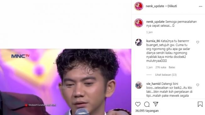 Unggahan soal Rizki DA [Instagram/@nenk_update]