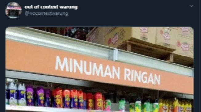 Duh! Salah Taruh Tulisan, Rak Minuman Ini Dipenuhi Obat Pembasmi Serangga. (Twitter/@nocontextwarung)