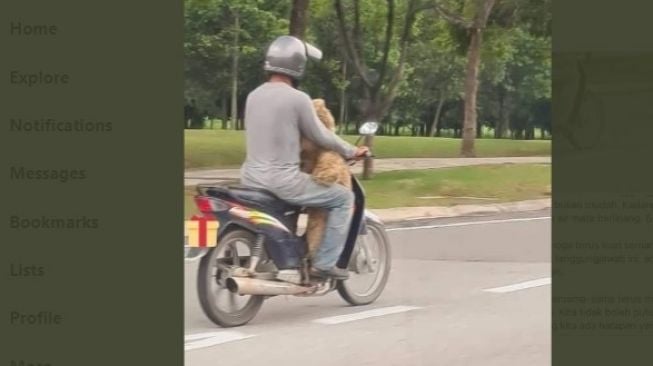 Seorang ayah di Malaysia memungut sebuah boneka besar di tempat sampah untuk sang anak.[Twitter/Azri Walter]