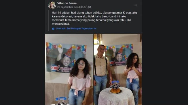 Unggahan Vitor De Souza saat menghadiahkan kue ulang tahun bertema Kim Jong Un.[Facebook]