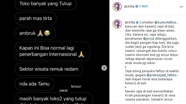 dr tirta setuju penahanan jerinx SID ditangguhkan. (Instagram/@dr.tirta)