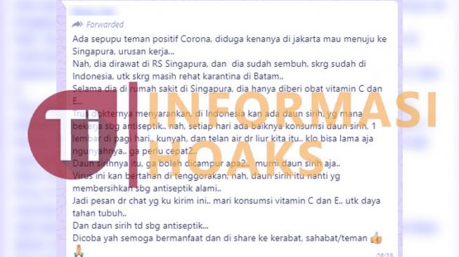 [CEK FAKTA] Kunyah Dauh Sirih Bisa Atasi Covid-19