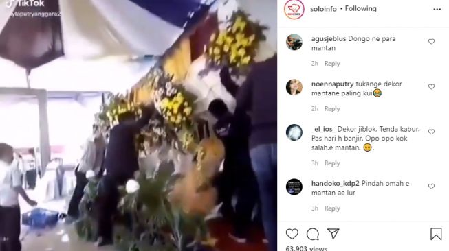 Video evakuasi pengantin wanita saat dekor panggung ambruk. - (Instagram/@soloinfo)