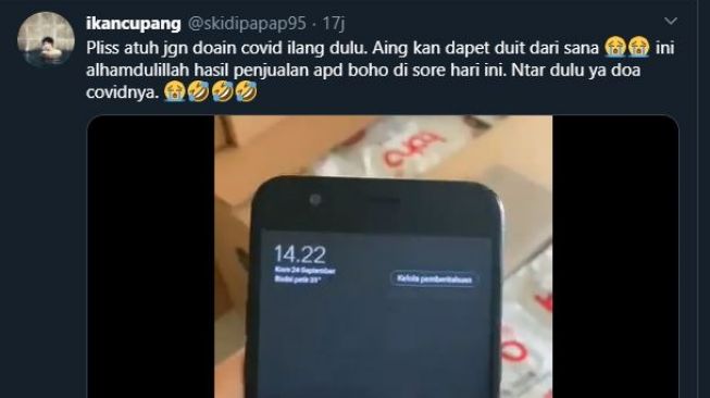 Kicauan yang berharap agar Covid-19 tidak berakhir. (Twitter/@skidipapap95)