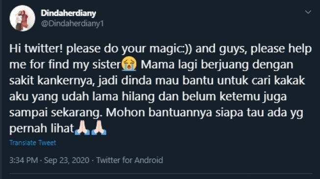 Viral Wanita Cari Kakaknya Usai 7 Tahun Terpisah, Ibunya Sudah Sakit Keras