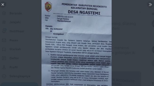 Viral, Kades Ngastemi Mojokerto Larang Warga Kristen Ibadah di Wilayahnya