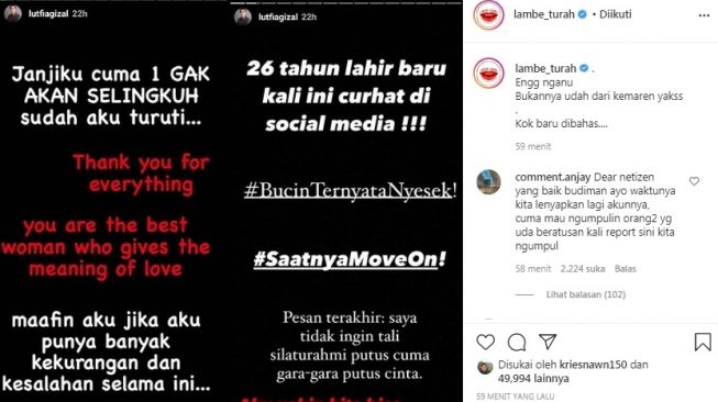 Unggahan soal Lutfi Agizal ]Instagram/@lambe_turah]