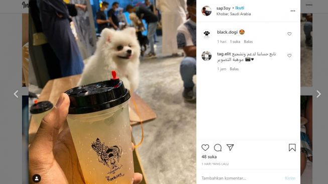 Postingan pengunjung saat berada di kafe bersama anjing peliharaan mereka.[Instagram]