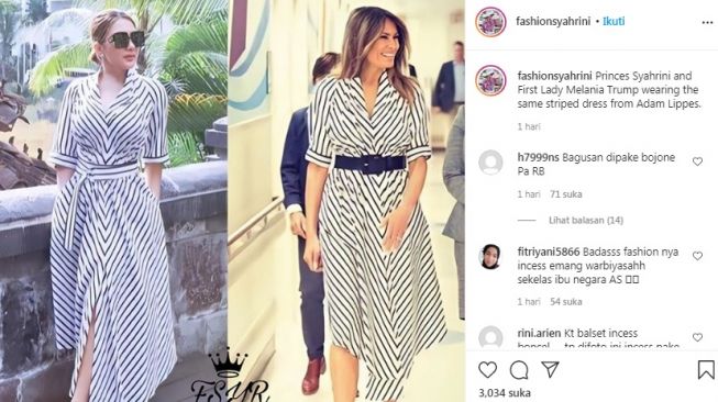 Outfit Syahrini kembaran dengan Melanie Trump [Instagram/@fashionsyahrini]