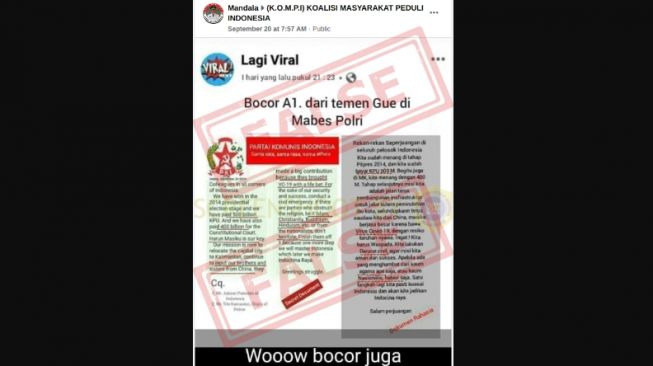 CEK FAKTA: Benarkah Ada Bocoran A1 dari Orang Dalam Mabes Polri soal PKI?