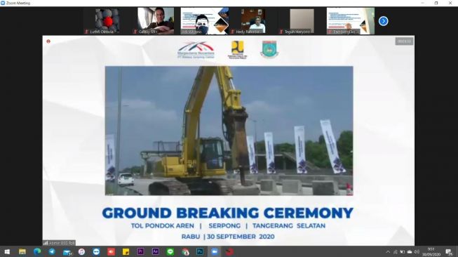 Groundbreaking tiga pekerjaan konstruksi di tol Pondok Aren - Serpong secara virtual, Jakarta, Rabu (30/9/2020). (Dok : PUPR)