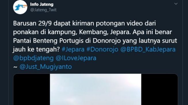 Video pantai surut di Jepara. (Twitter/@Jateng_Twit)