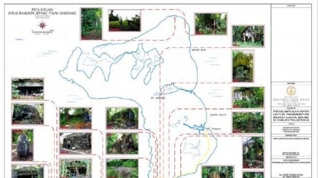 Peta bungker peninggalan militer Jepang di Pulau Sangiang, Banten. [Dok. BPCB Banten]