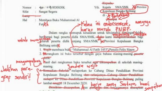 Warganet memperbaiki penulisan surat Disdik Babel (jeperatan tweeter.