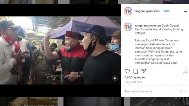 Pemilik kedai kopi protes kepada Satpol PP. (Instagram/@tangerangnewscom)