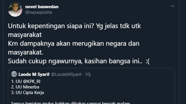 Cuitan Novel Baswedan. (Twitter/@nazaqistsha)