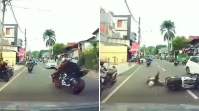 Penunggang Motor Sport Menabrak Penyebrang Jalan, Burung Lepas Bikin Salfok