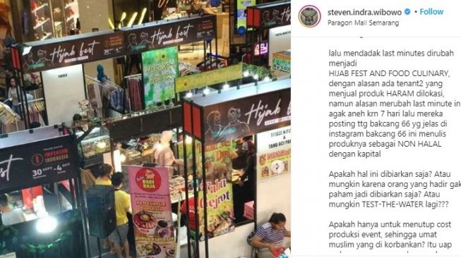 Sebuah festival hijab menjual makanan olahan daging babi. (@steven.indra.wibowo)