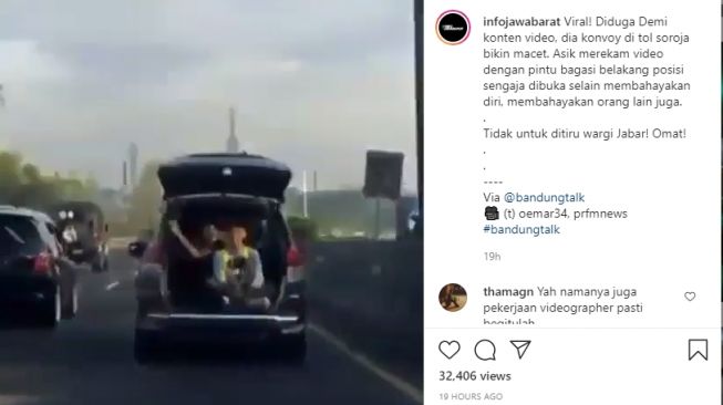 Demi Konten, Warga Banjaran Buka Pintu Belakang Mobil di Jalan Tol