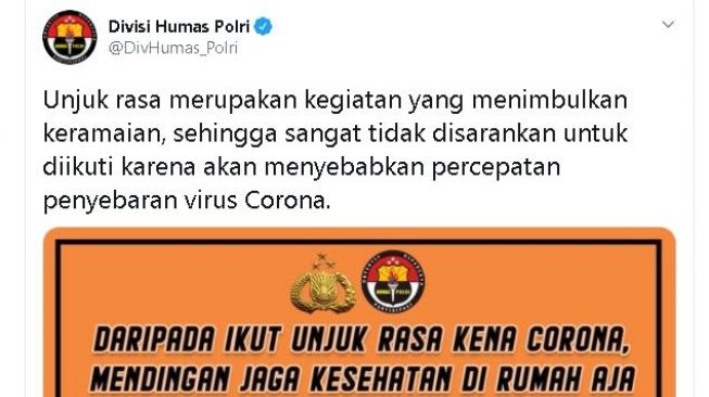 Himbauan untuk tidak ikut aksi. (Twitter/@DivHumas_Polri)