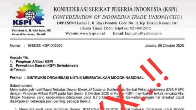 Heboh Surat Batal Mogok Nasional, KSPI: Upaya Lemahkan Aksi Buruh