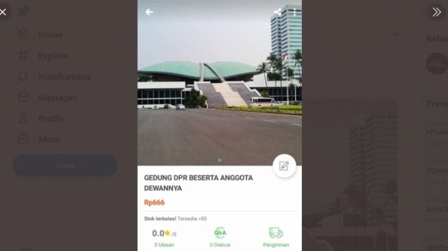 Bikin Heboh! Warganet Kembali Jual Gedung DPR, Harganya Rp 666