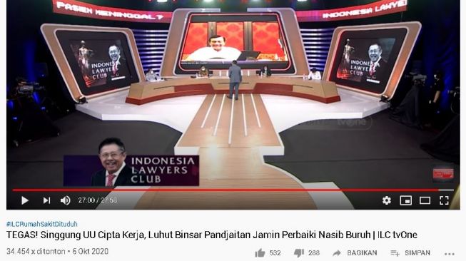 Luhut larang kaum buruh turun ke jalan. (YouTube/Indonesia Lawyers Club)