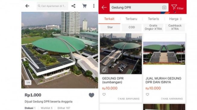 Gedung dan Anggota DPR RI Dijual Rp1.000, Ini Tanggapan Tokopedia