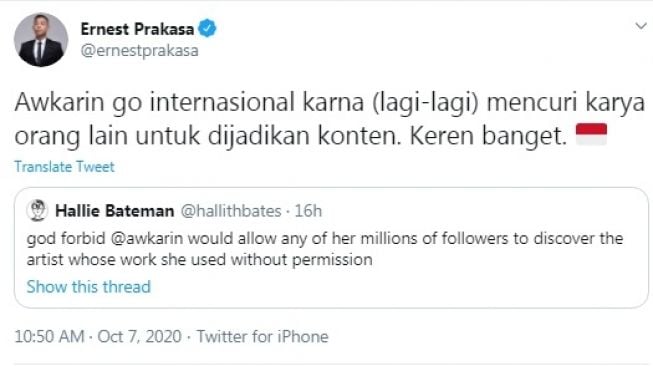 Unggahan Ernest Prakasa [Twitter/@ernestprakasa]