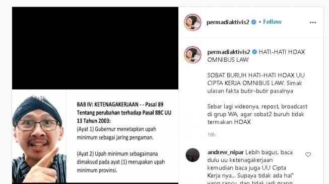 Video Abu Janda soal Omnibus Law. (Instagram/@permadiaktivis2)