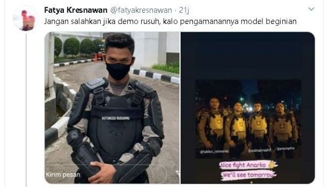 Polisi provokasi massa aksi lewat unggahannya. (Twitter/@fatyakresnawan)