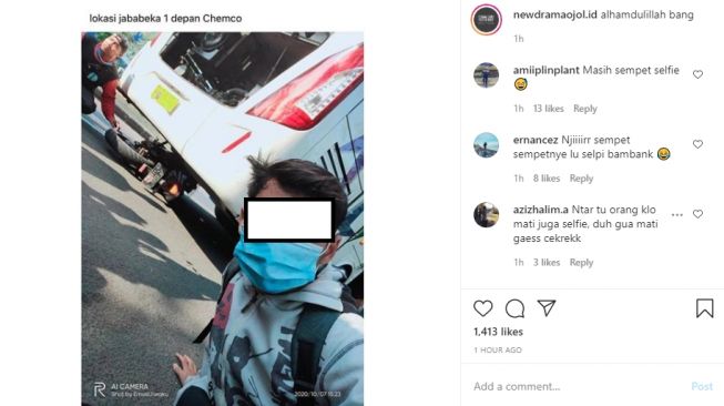 Korban kecelakaan masih sempat-sempatnya selfie (Instagram)