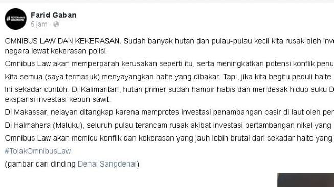 Pandangan Farid Gaban soal halte dibakar. (Facebook/Farid Gaban)