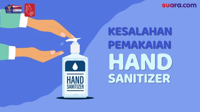 Ilustrasi kesalahan pemakaian hand sanitizer (Suara.com/Michelle Ilona)