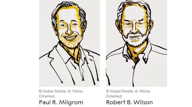 Paul Milgrom dan Robert Wilson menerima Nobel Ekonomi 2020, Senin (12/10/2020) berkat teori lelang yang mereka kembangkan. [Niklas Elmehed/Nobel Media]